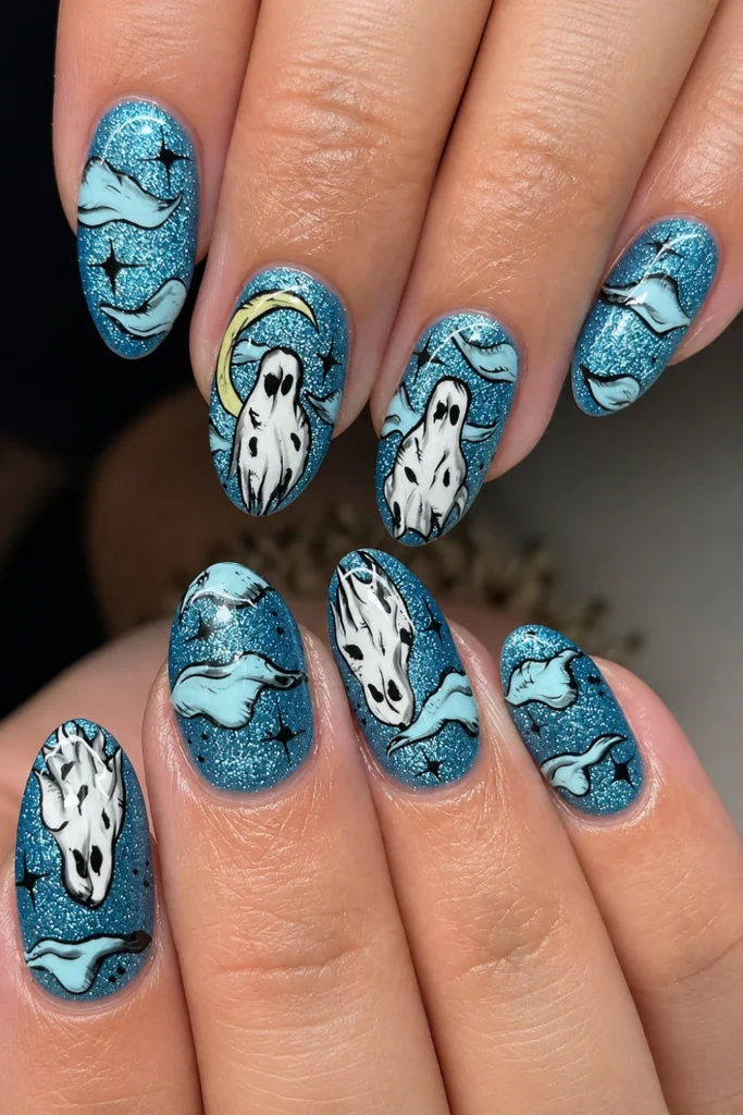 Moonlit Blue Ghost Nails