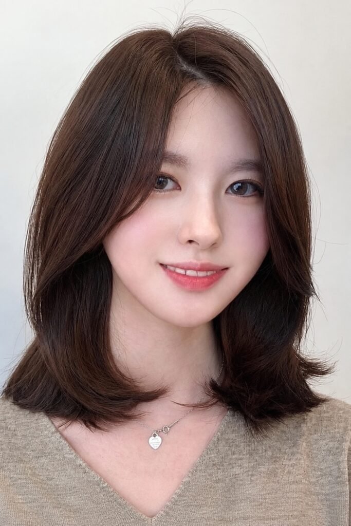 Shoulder-length layered cut without bangs