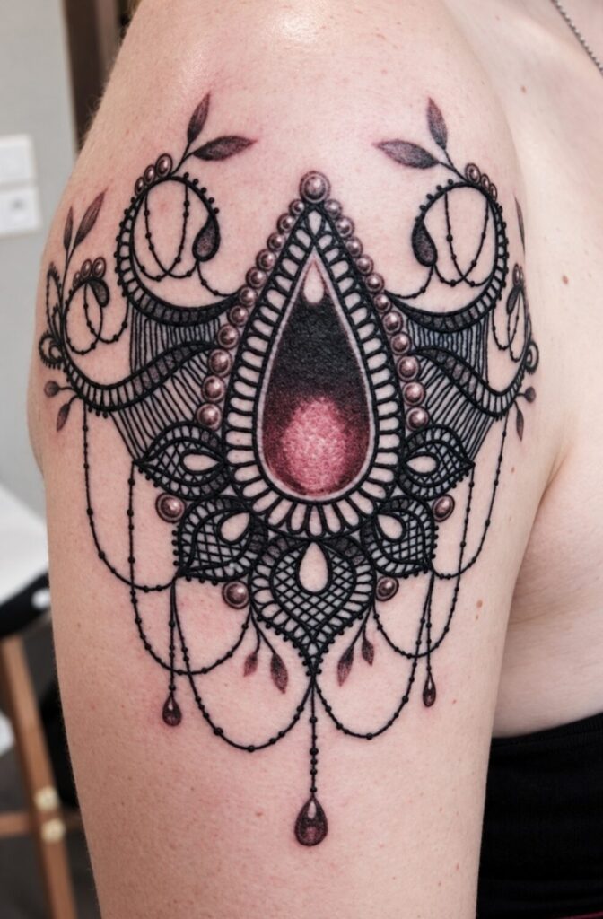 Ornamental filigree tattoo on the back of the arm