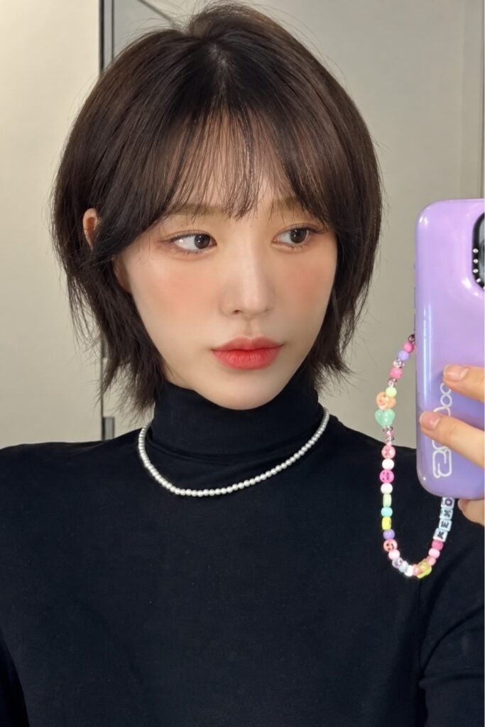 Short layered cut with outward-flipped ends