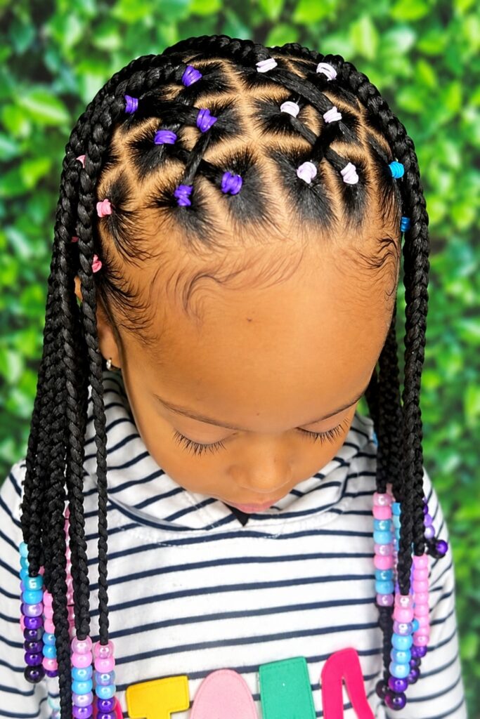 Rubberband box sections leading into ponytails