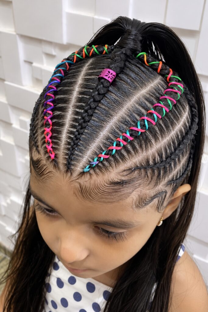 Rubberband cornrow-style sections