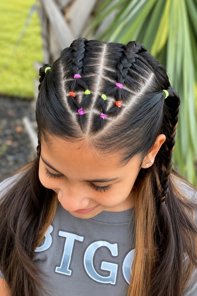 Rubberband sections finished with braids