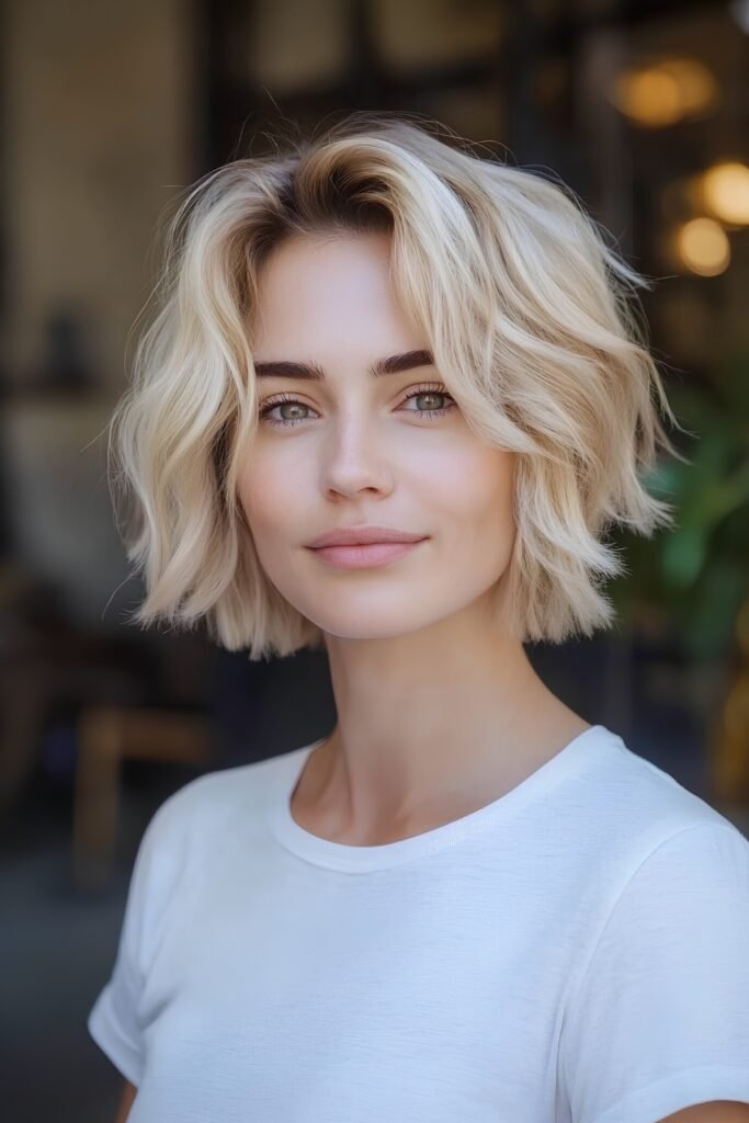 Blonde Scandi bob with loose, subtle waves