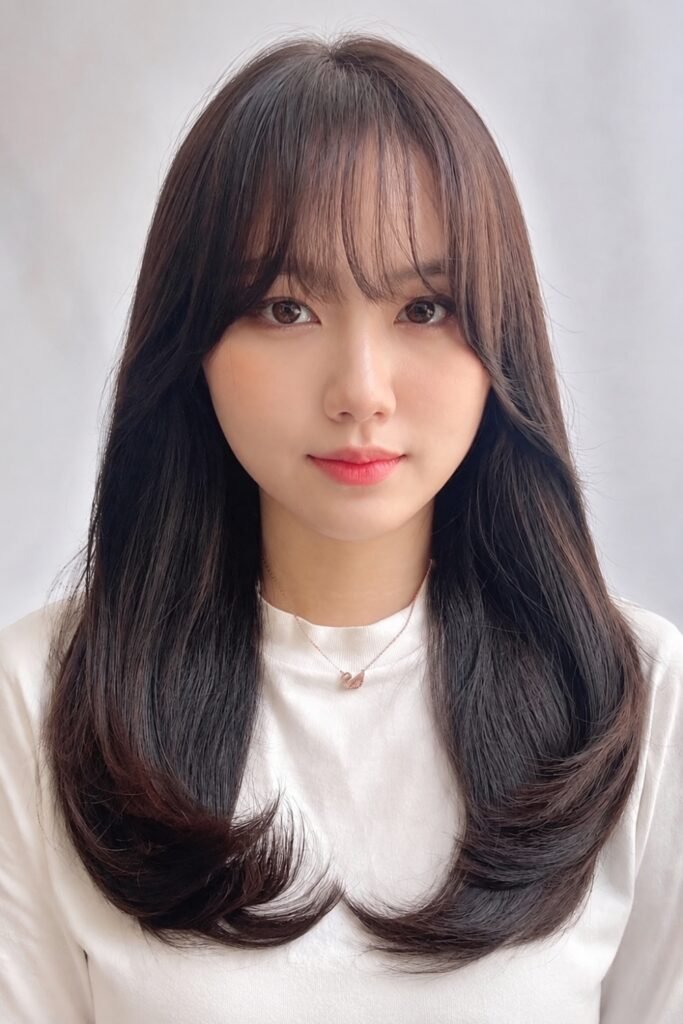 Long layered cut with see-through bangs