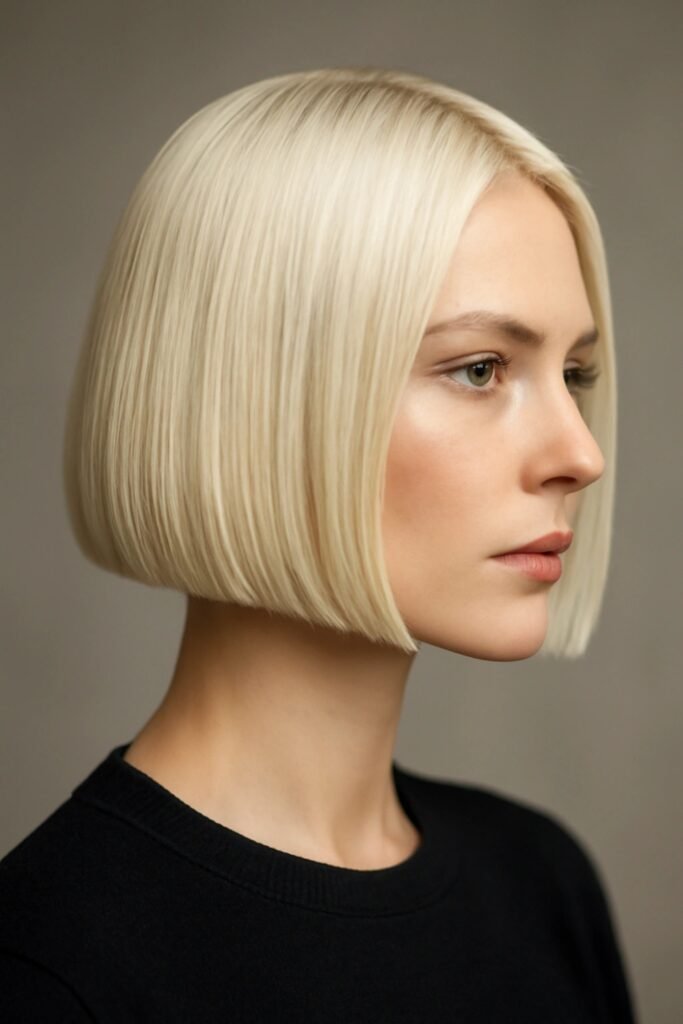 Sleek, straight platinum Scandi bob