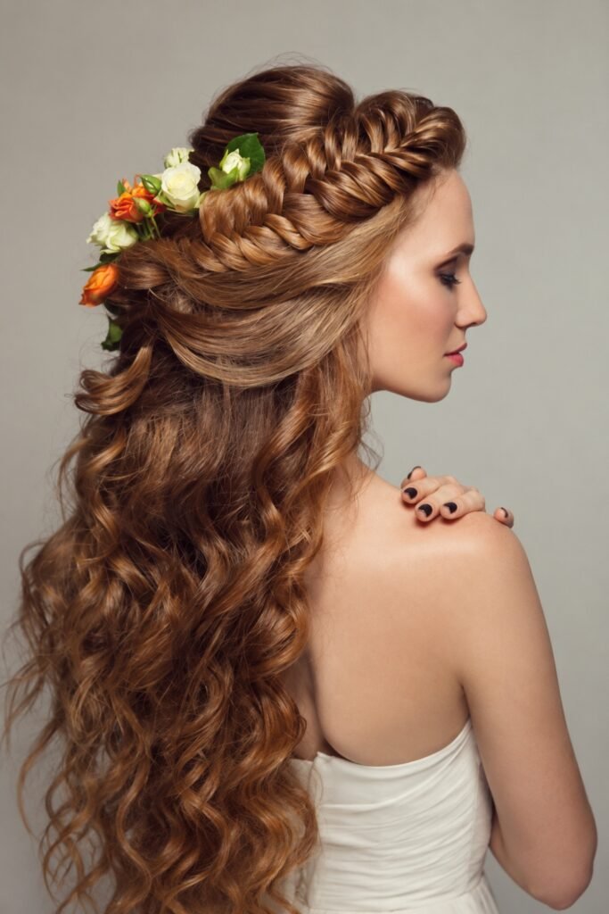 Fairy hairstyle: Soft Waves with Layered Volume and Flower Pins
