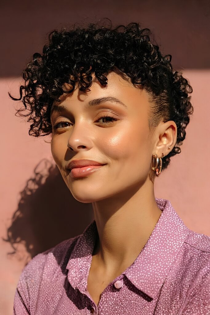 Woman with a twist-out taper and a curly top