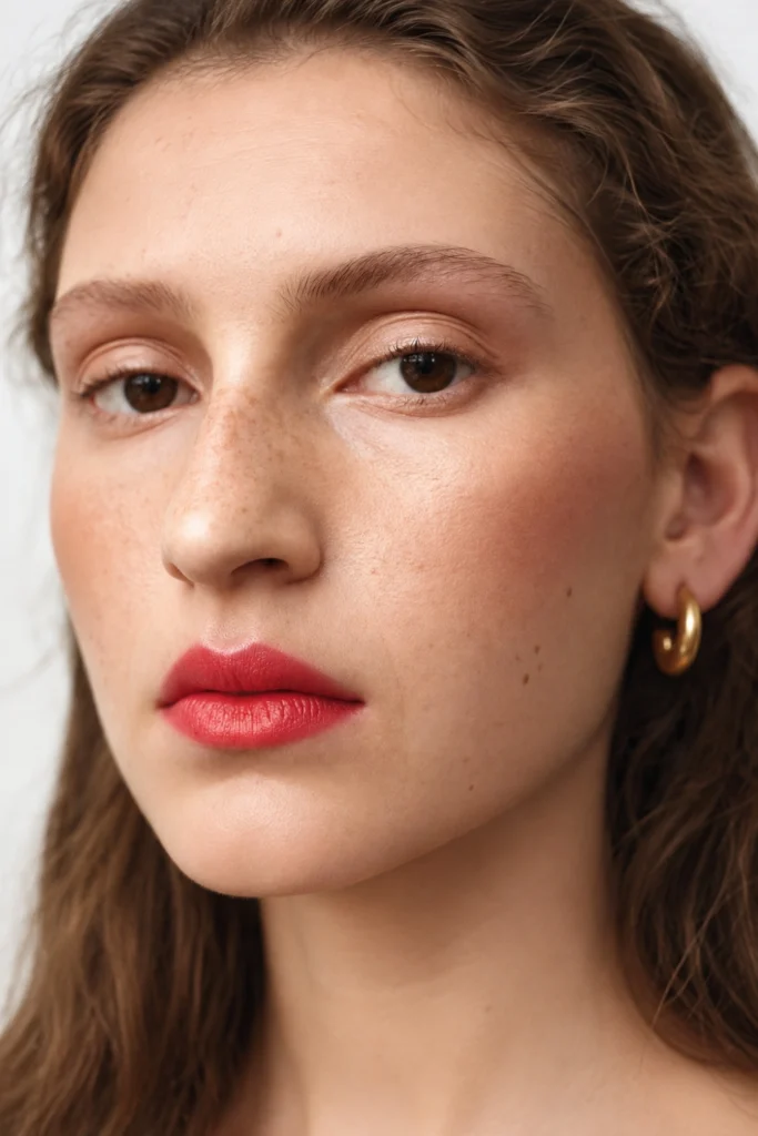 Vivid Red Lip with Bare Skin