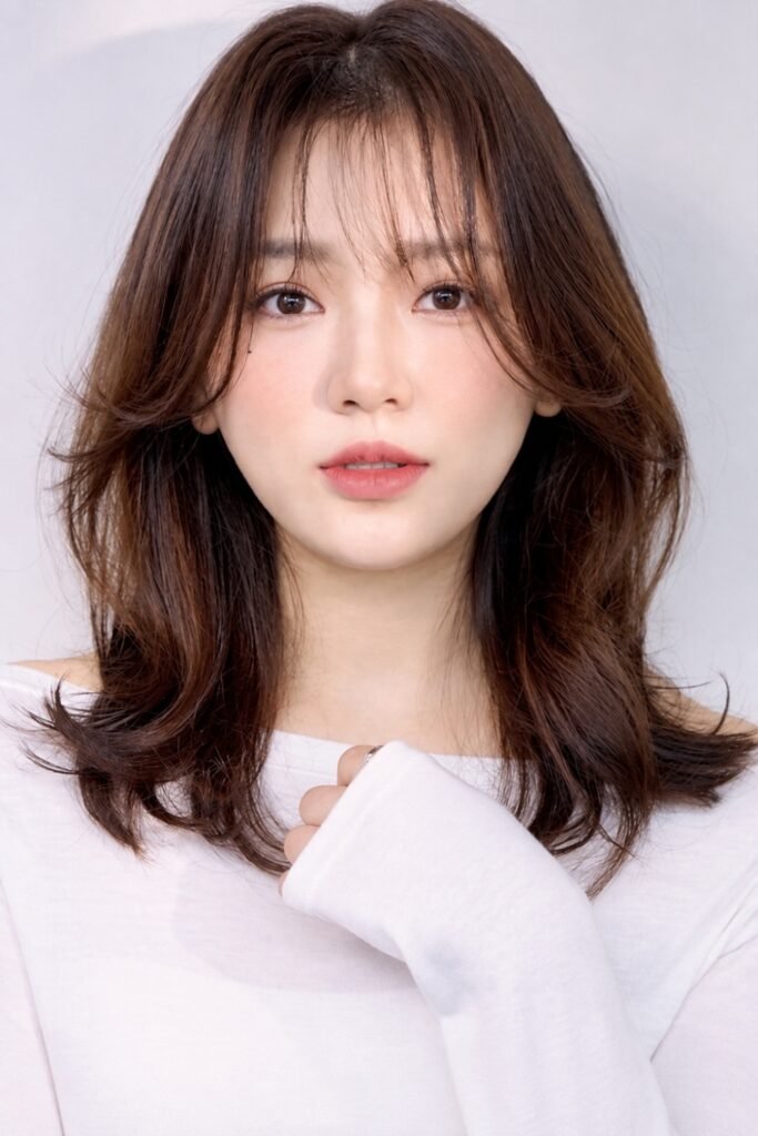 Medium layered cut with air bangs