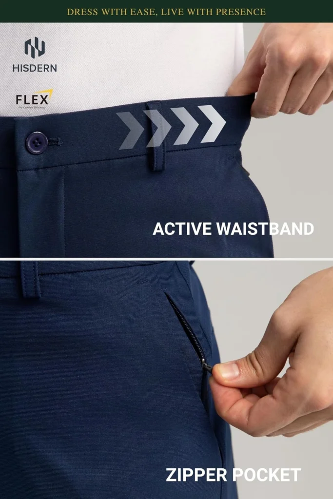 HISDERN Flex trousers stretch waistband and zipper pocket detail