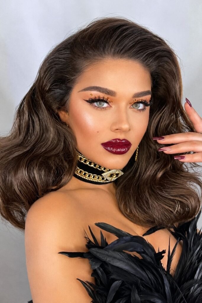 Voluminous brunette blowout with a deep side part