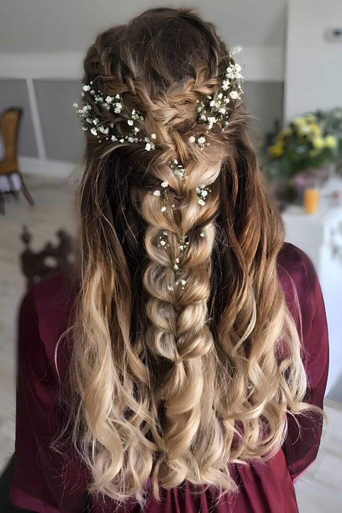 Fairy hairstyle: Half-Up Half-Down with Baby's Breath
